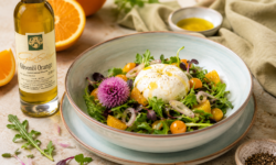 Wildkräutersalat mit Burrata, Orangen und Göbel Schleyer Olivenöl Orange